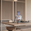 Large famille rose floor vase styled in a New Chinese interior