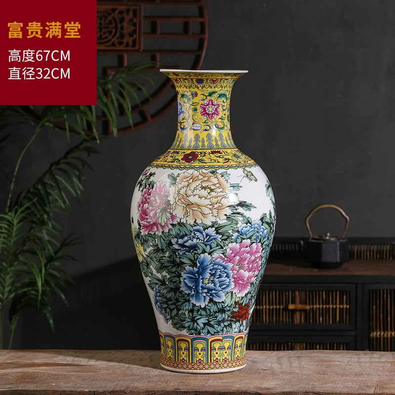 Large famille rose porcelain vase with peony prosperity motif