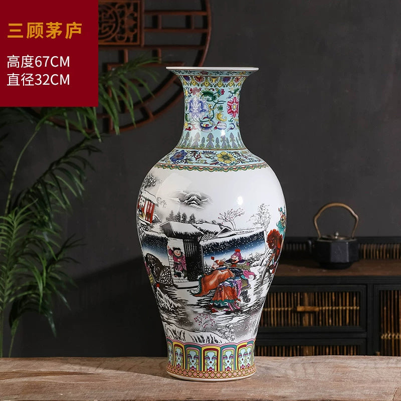 Large famille rose porcelain vase with classical Chinese narrative scene