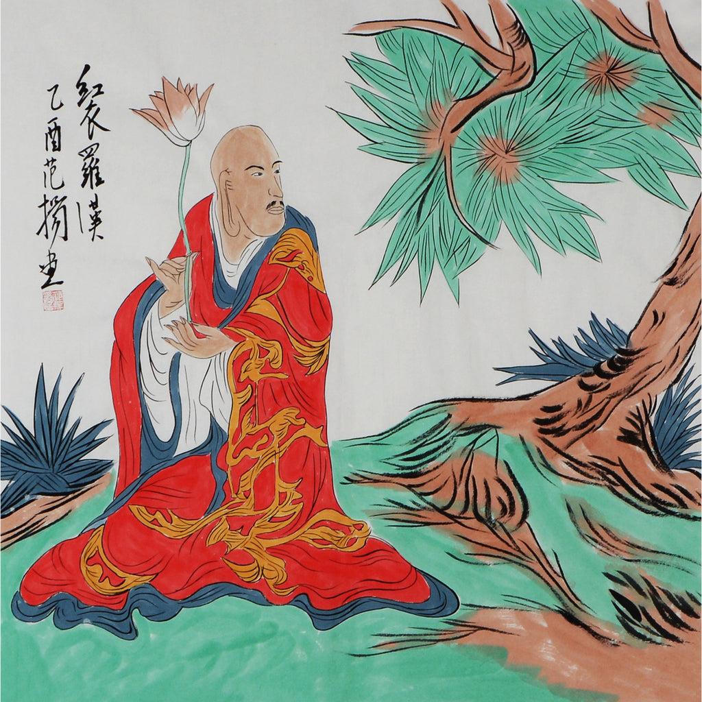 06 Fan Yang inspired red-robed Arhat holding lotus