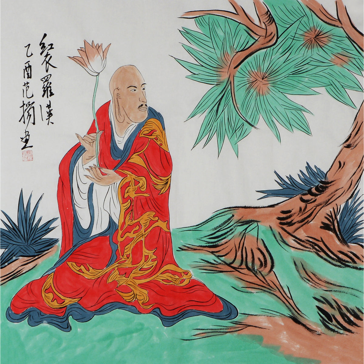 06 Fan Yang inspired red-robed Arhat holding lotus