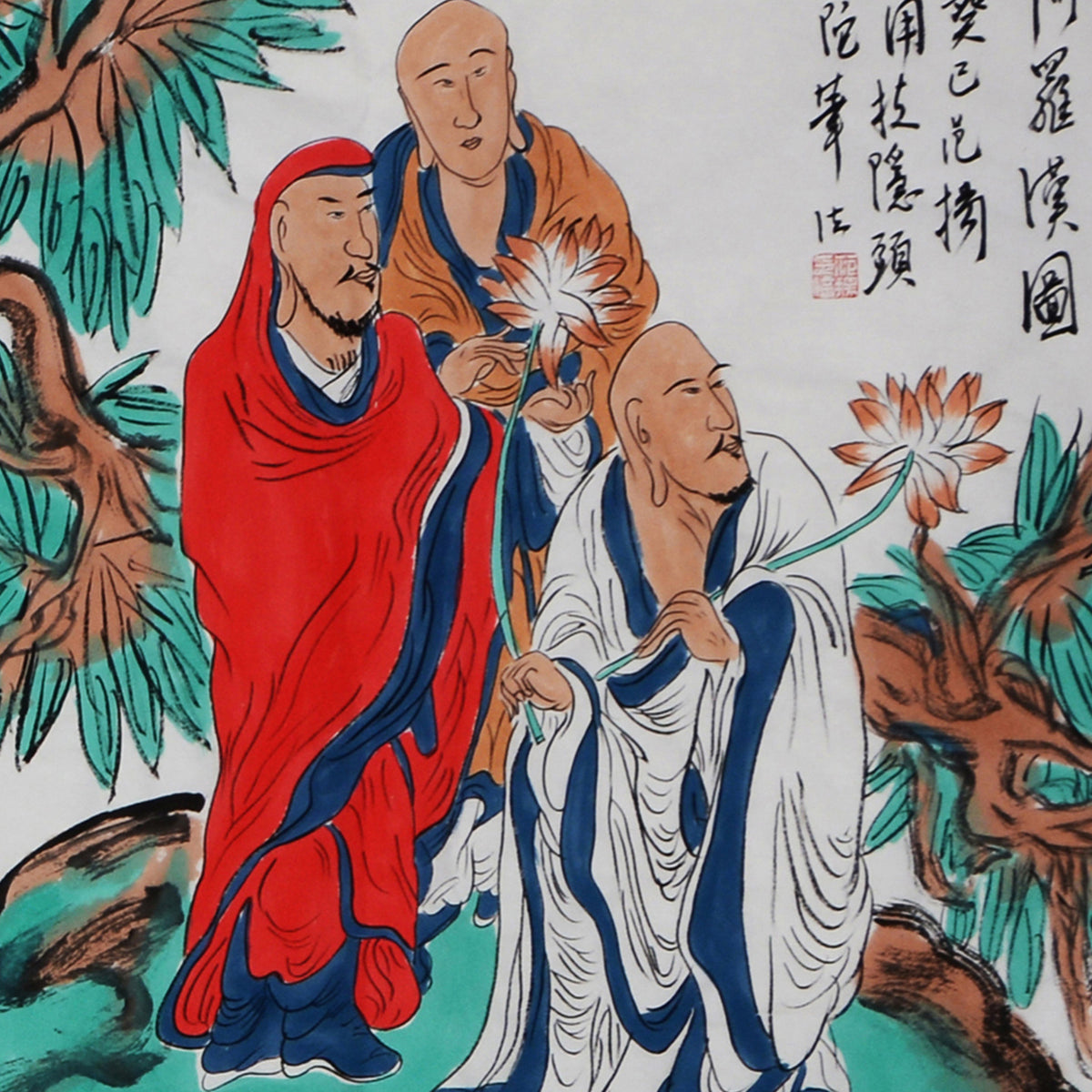 07 Fan Yang inspired three Arhats with lotus blossoms