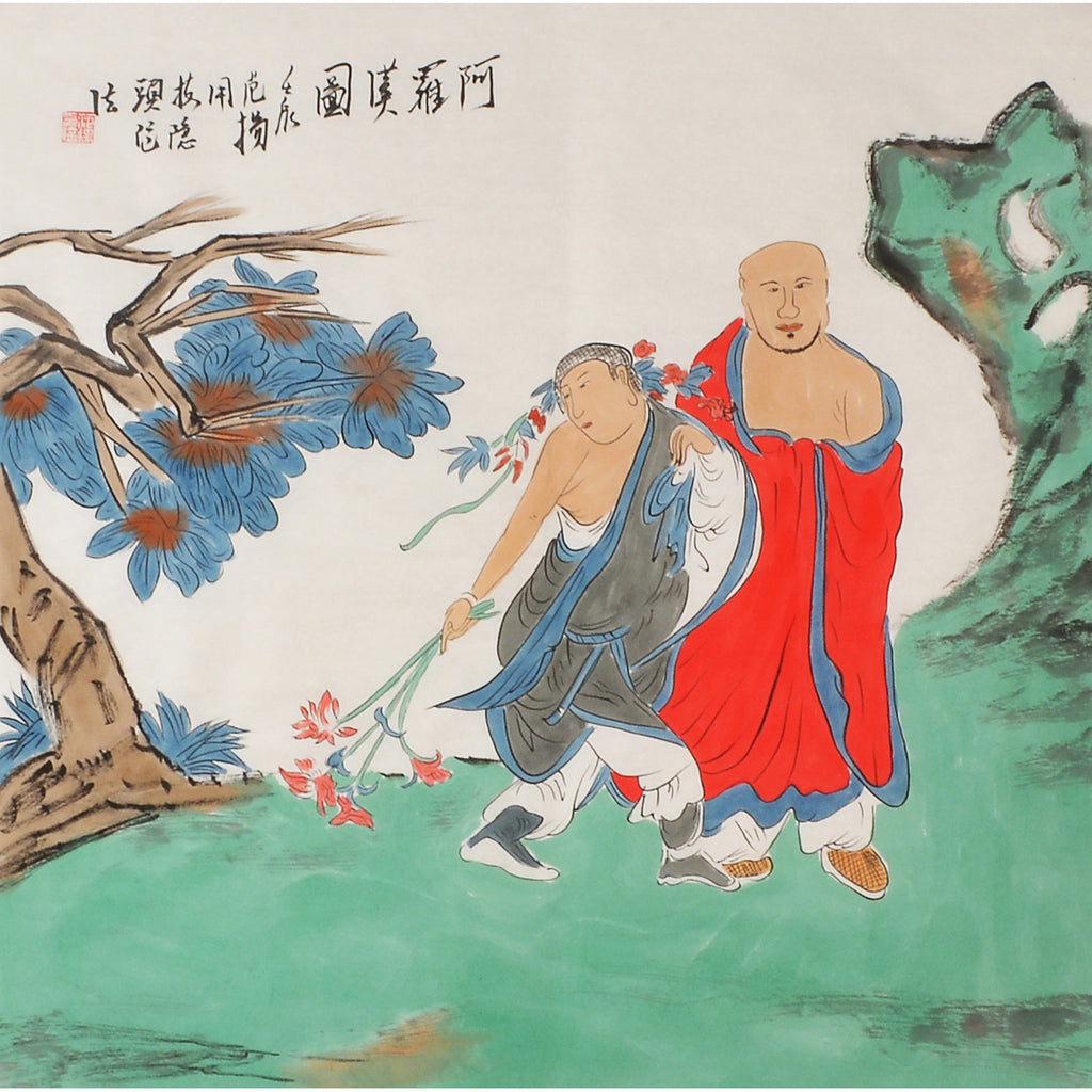 09 Fan Yang inspired Arhat with flower-bearing attendant