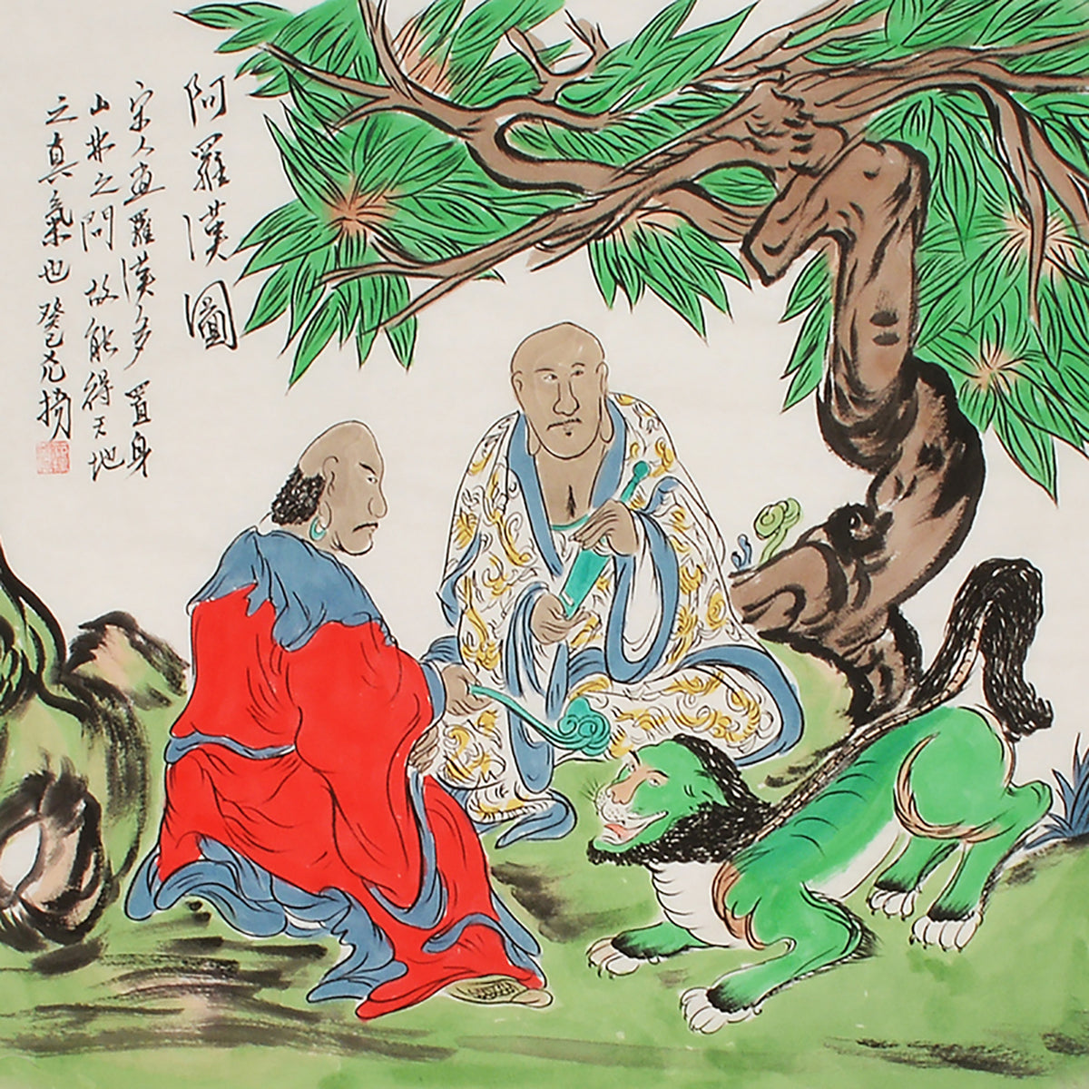 15 Fan Yang inspired three monks with green lion