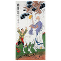 Fan Zeng inspired hand-painted Chinese Laozi Yanyi painting, Laozi with white deer, child, ancient pine and gourd, 老子演易, vertical Chinese figure art