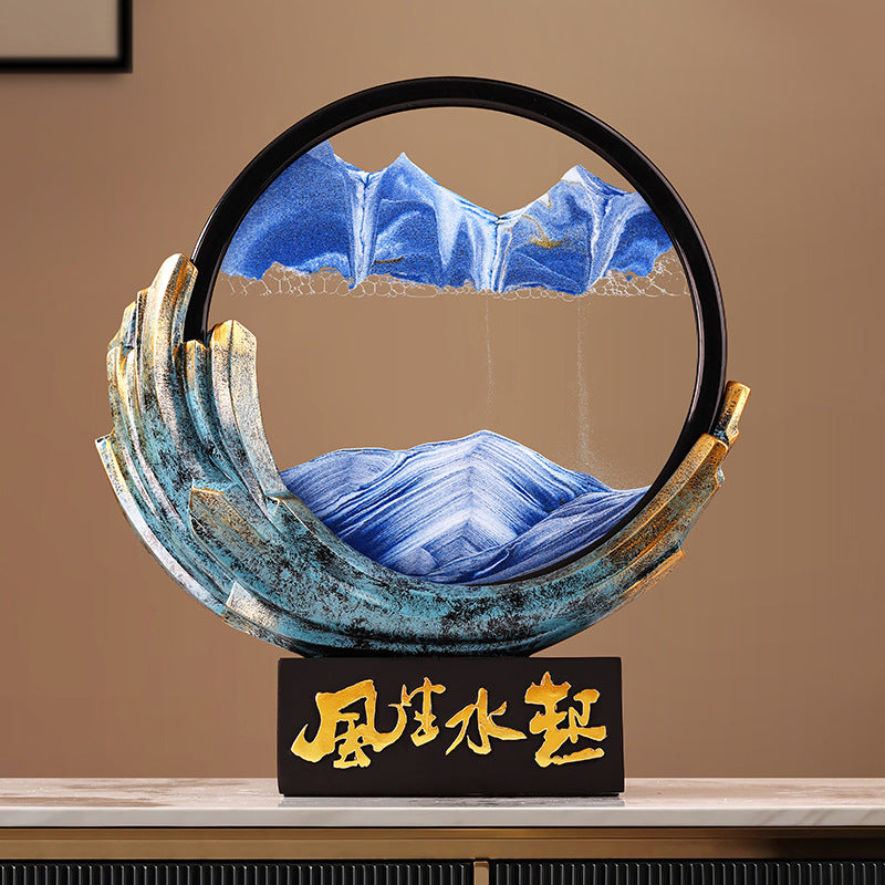 Blue Feng Shui rising mountain moving sand art ornament