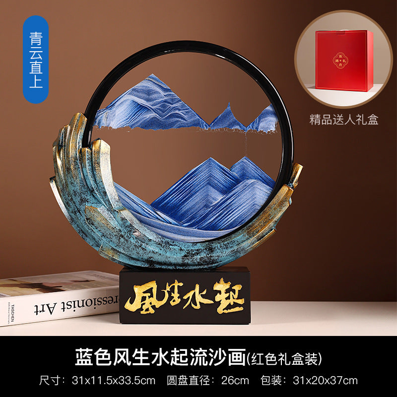 Blue circular moving sand art in gift box presentation