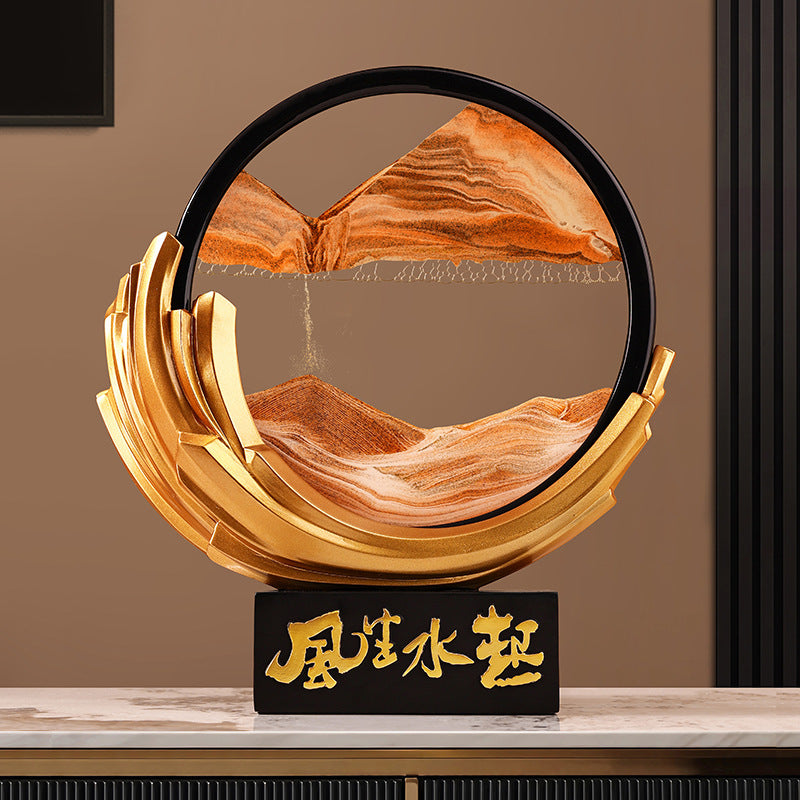 Gold rising landscape kinetic sand art decor for console table
