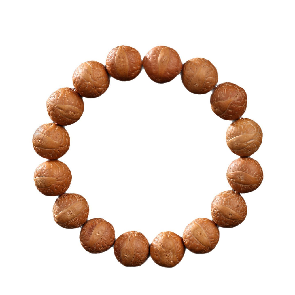 Clean white background view of natural Fengyan Bodhi seed bracelet