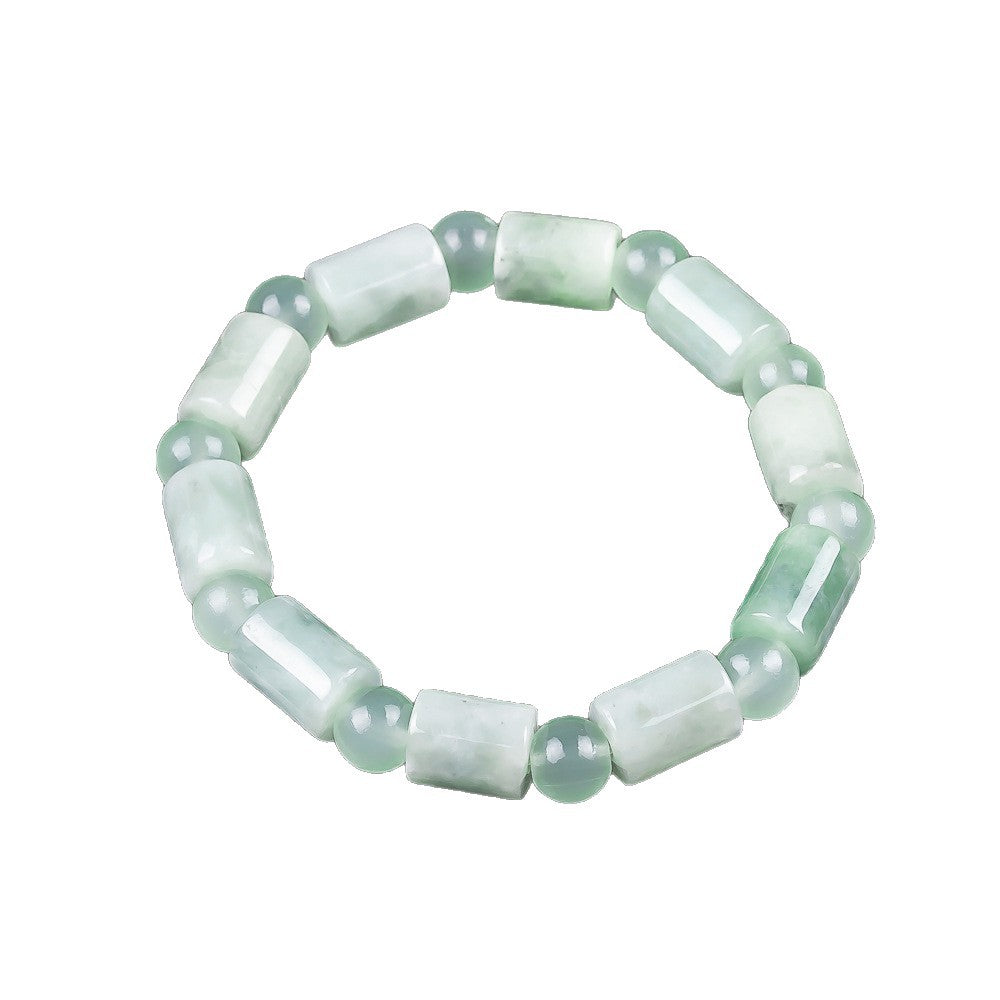 Natural Grade A jadeite barrel beads with pale green floating pattern