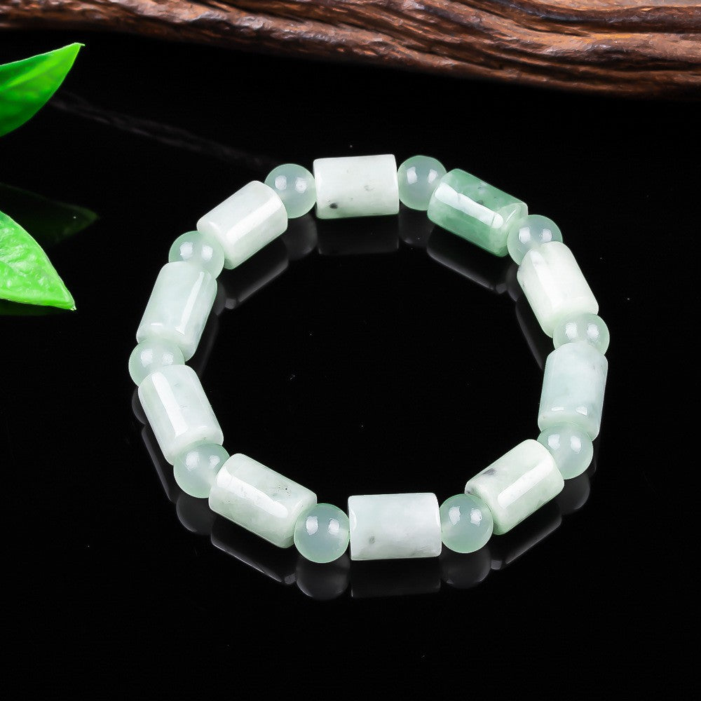 Polished jadeite Lu Lu Tong style barrel bracelet close-up