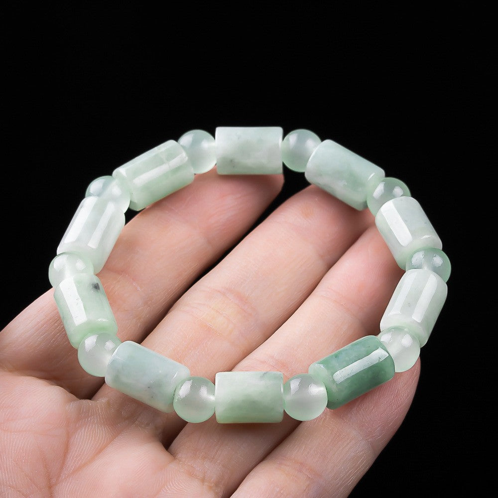 Natural jadeite barrel bead stretch bracelet product view
