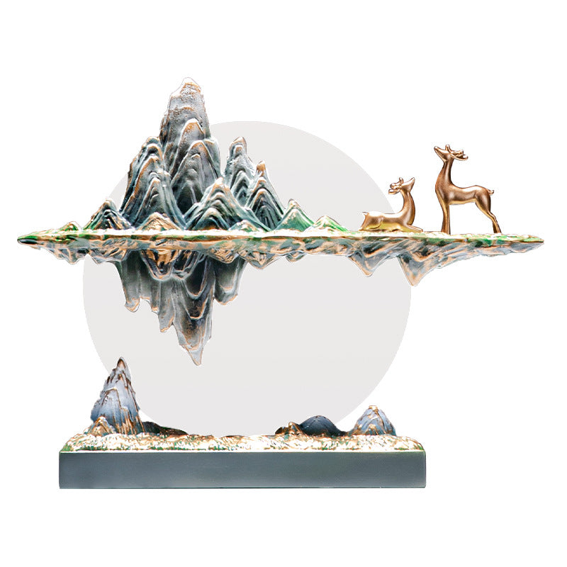 Floating mountain and deer New Chinese resin landscape sculpture
