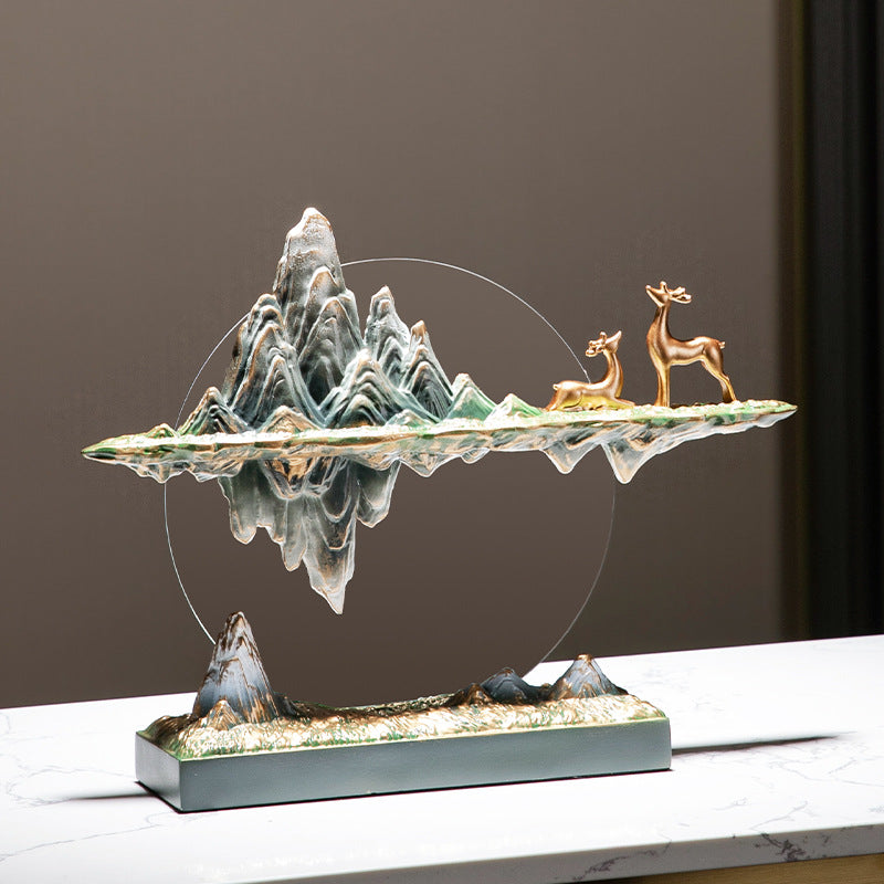 Suspended mountain deer tabletop landscape ornament