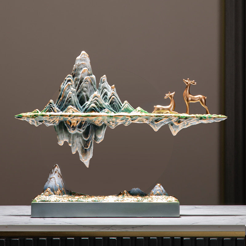 New Chinese mountain deer sculpture on dark base