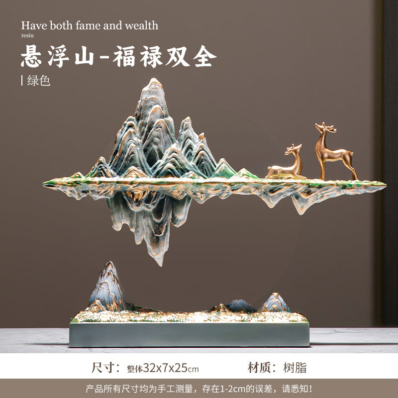 Zen mountain landscape with auspicious deer