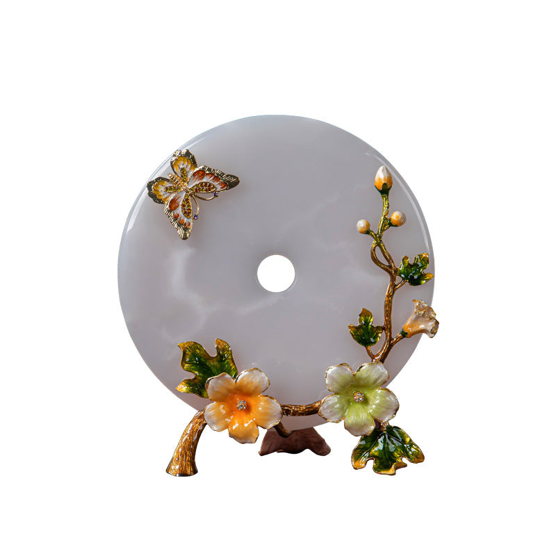 Floral butterfly jade disc New Chinese ornament