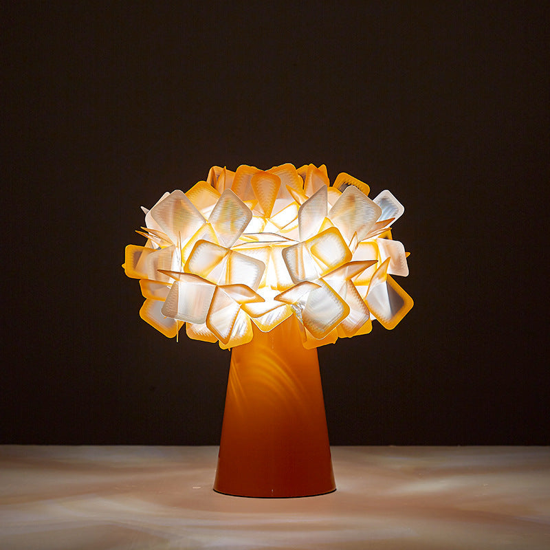 Sculptural flower petal table lamp in PVC and metal, colorful modern bedside lighting view 10