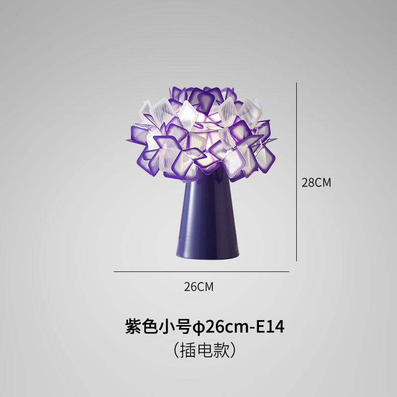Sculptural flower petal table lamp in PVC and metal, colorful modern bedside lighting view 13