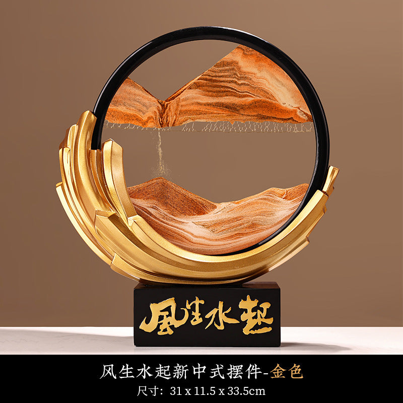 Gold flowing sand landscape Feng Shui desk decor