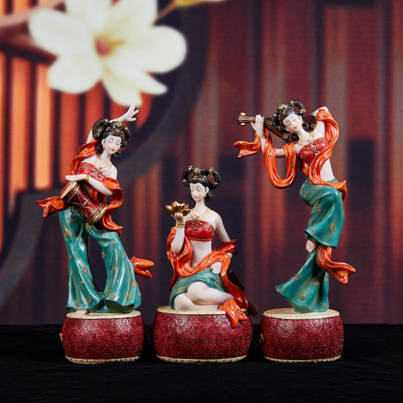 Dunhuang inspired flying apsara resin figurines for New Chinese tabletop decor