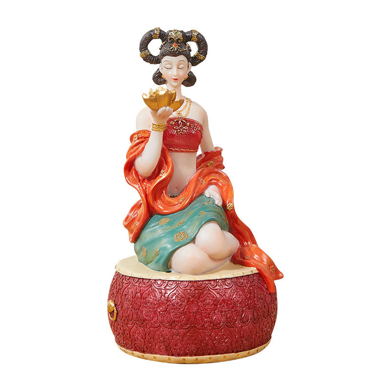 Dunhuang inspired flying apsara figurine craftsmanship detail