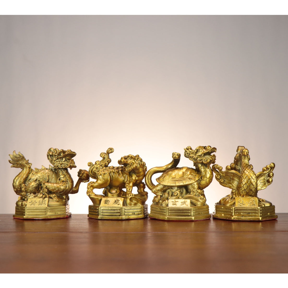Azure Dragon White Tiger Black Tortoise and Vermilion Bird Chinese guardian sculptures group display