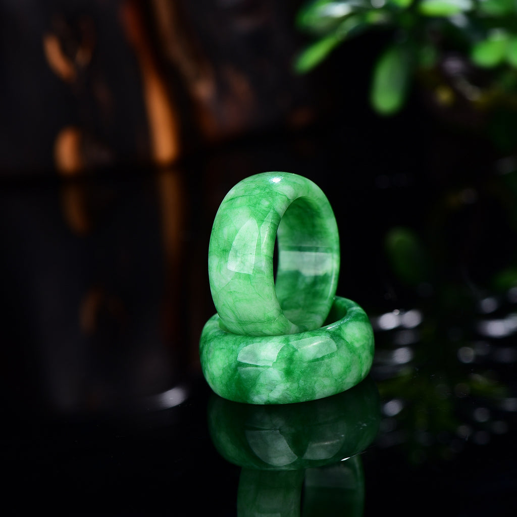 Certified natural full green dry-green jadeite solid band ring