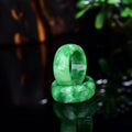 Certified natural full green dry-green jadeite solid band ring