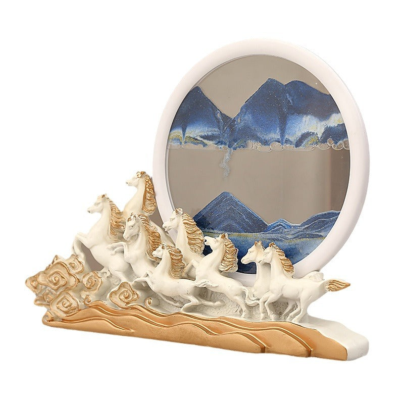Galloping horse moving sand tabletop ornament for office and living room