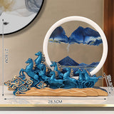 Eight Galloping Horses Moving Sand Art Sculpture – New Chinese Feng Shui Desk & Console Decor