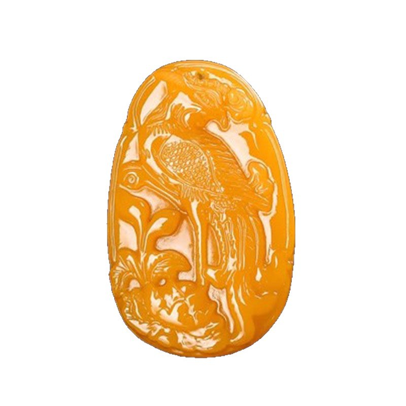 Golden yellow Chinese phoenix pendant front detail