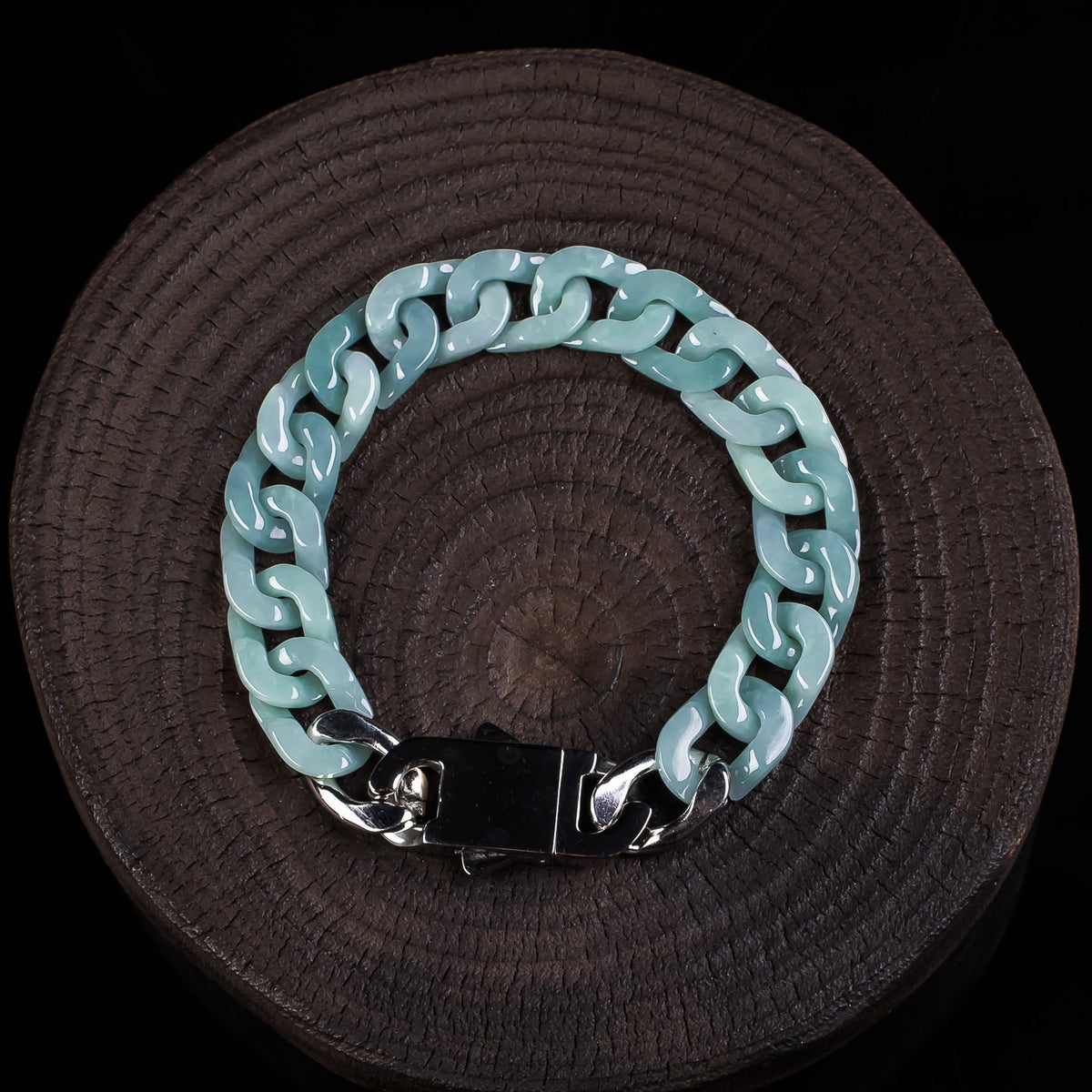 Certified natural Grade A blue water jadeite 12 mm Cuban link bracelet