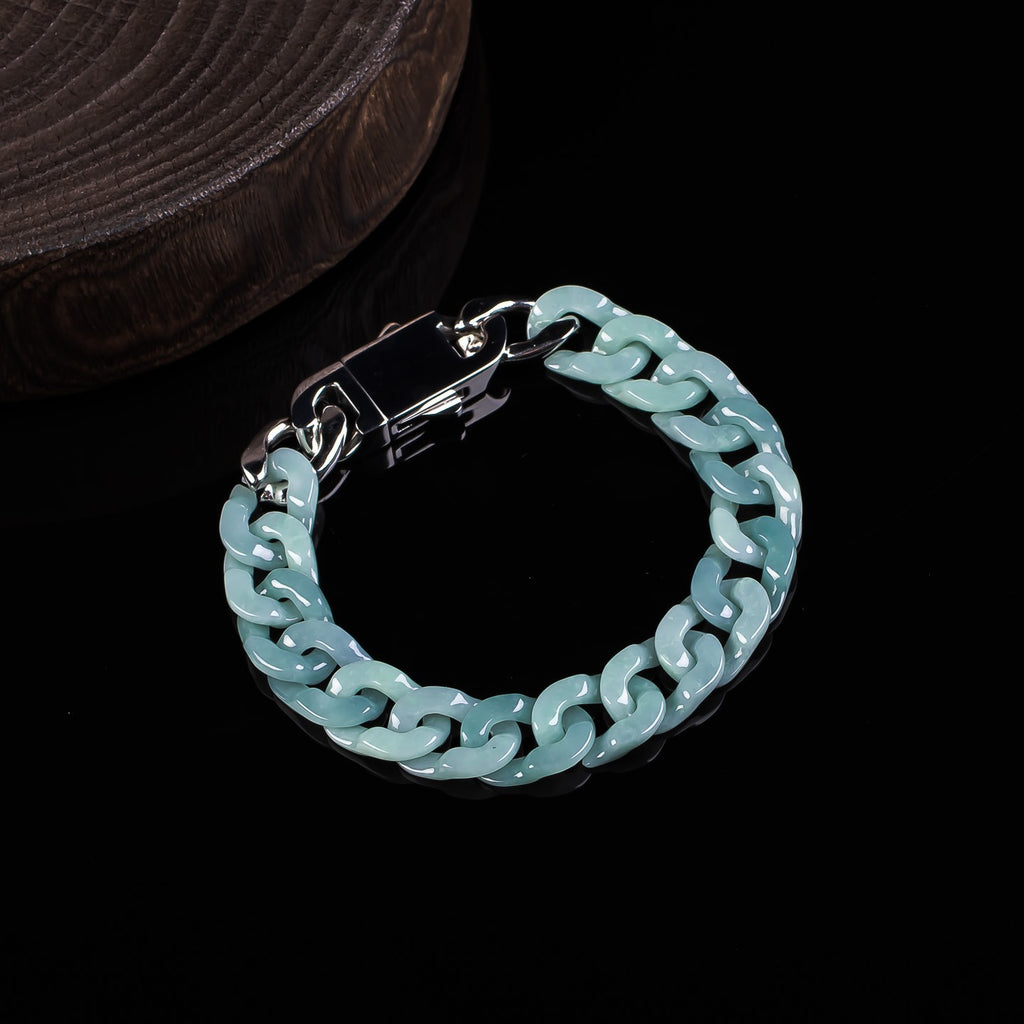 Certified blue water jadeite Cuban bracelet unisex statement jewelry