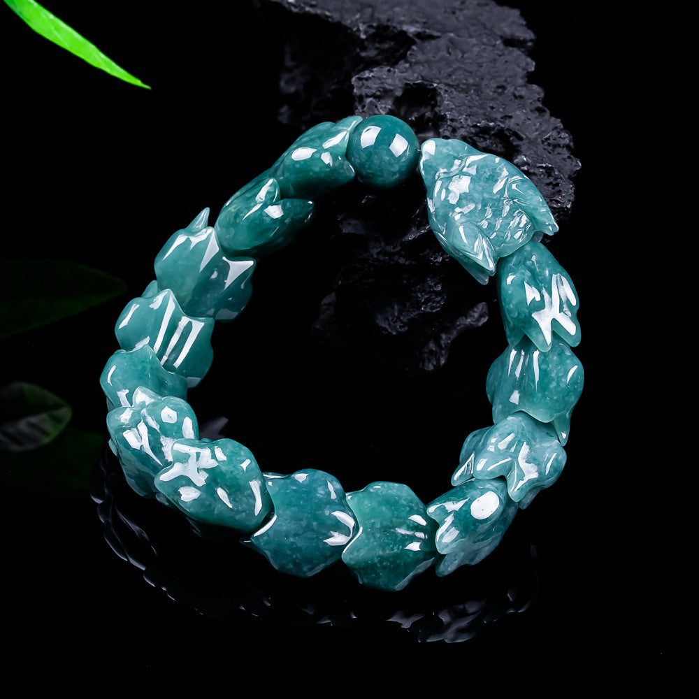 Natural Grade A jadeite dragon bracelet carved scale texture close-up