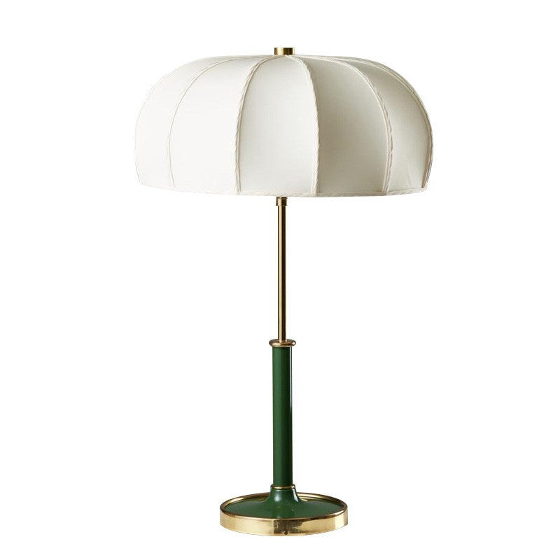 Green Bauhaus table lamp with white petal dome shade