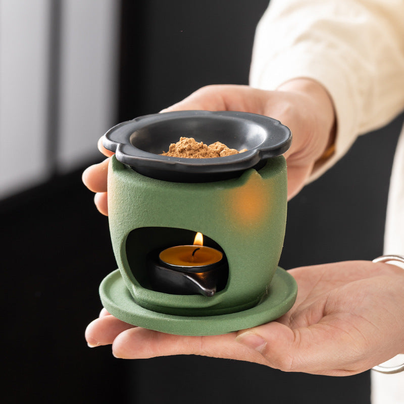 Handheld compact ceramic incense powder warmer for tea room aromatherapy