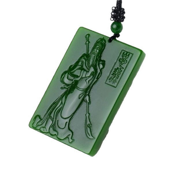 Deep green Guan Yu Chinese martial wealth god plaque pendant front view