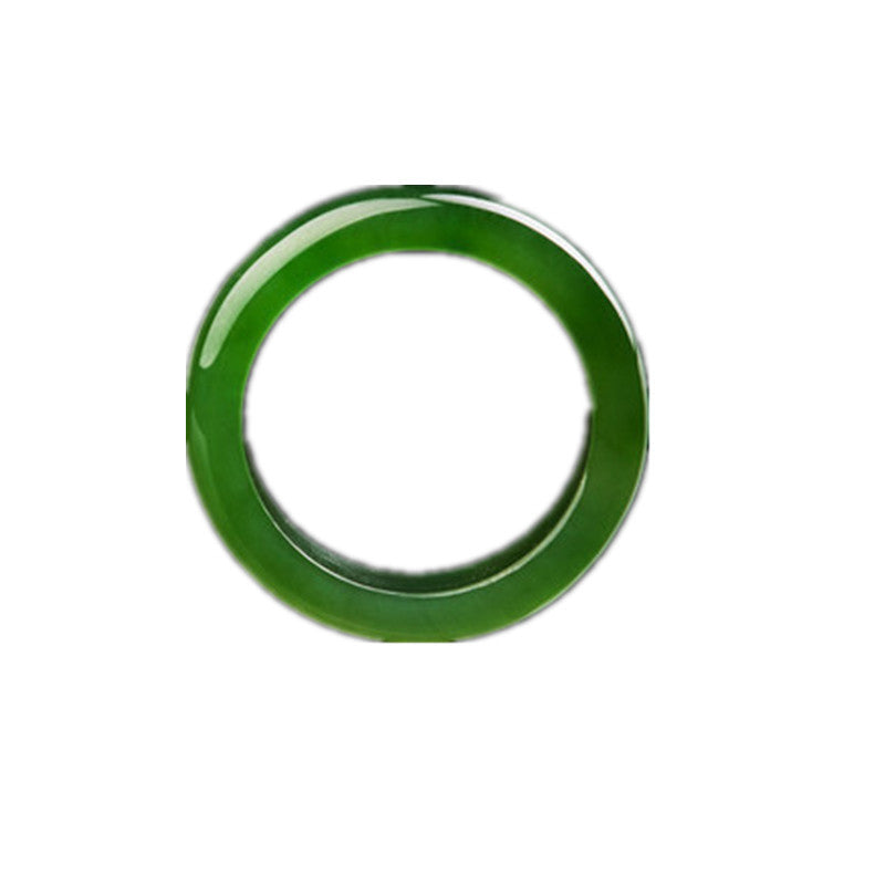 Green Hetian nephrite ring polished circular band front view