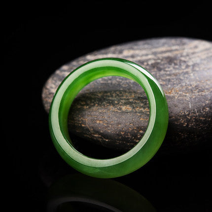 Hetian jade green ring angled view showing rounded profile