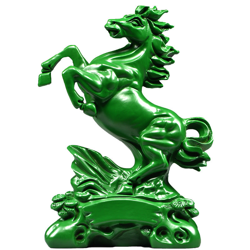 Green Li Ma Cheng Gong horse sculpture on ornate base symbolizing immediate success in Chinese culture