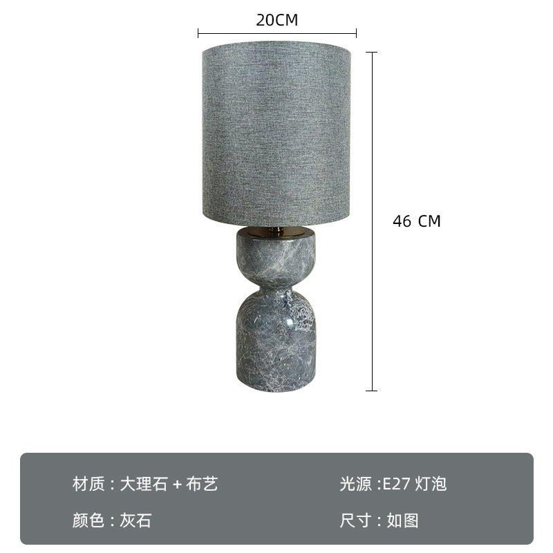 Grey marble hourglass lamp dimensions 20cm wide by 46cm high with E27 fitting