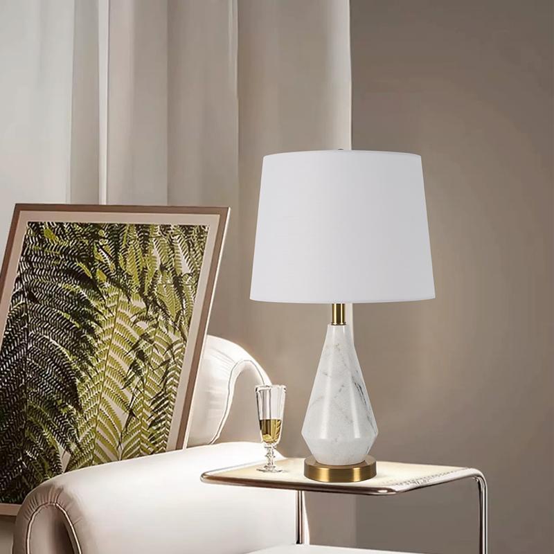 Guangxi white marble table lamp with linen shade on side table
