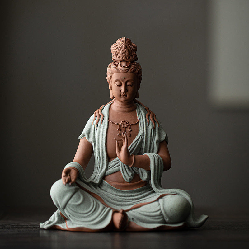 Celadon robe seated Guanyin sculpture
