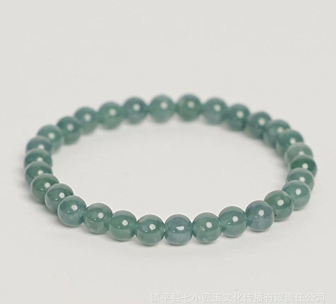 Minimalist Guatemalan blue water jadeite round bead bracelet