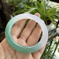 Certified half mountain half water chalcedony bangle with green and lavender-white gradient