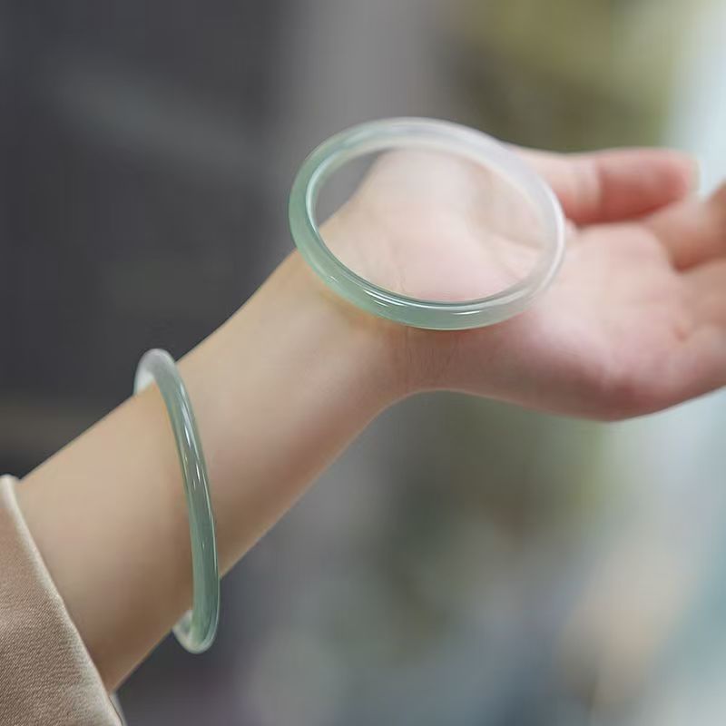 Natural chalcedony beauty bangle showing two-tone watery translucency