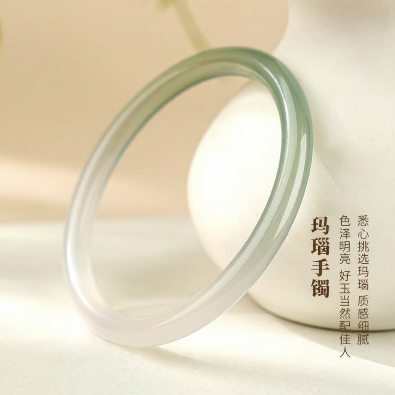 6 mm slim chalcedony round bangle worn on wrist