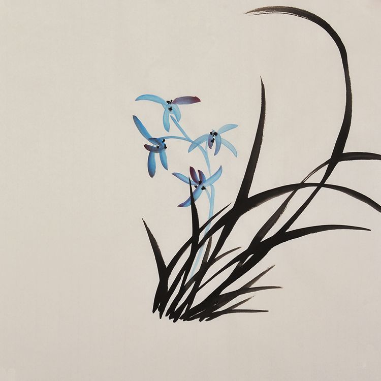 Hand-painted Chinese blue orchid xieyi painting