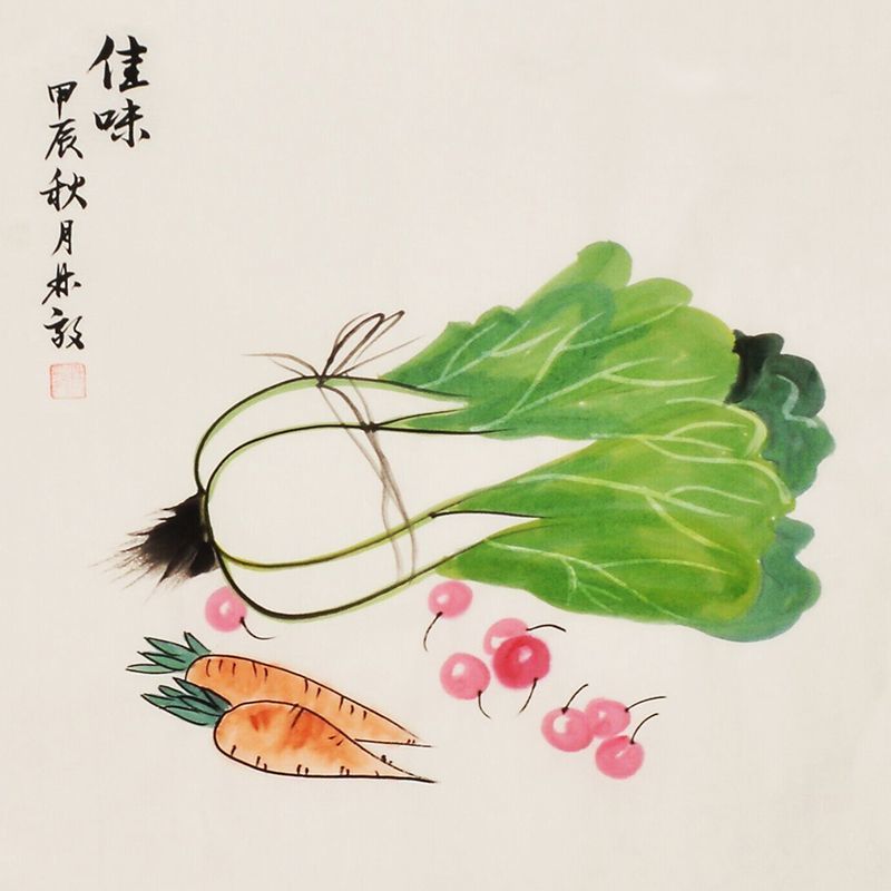 Hand-painted Chinese cabbage radish and shrimp painting